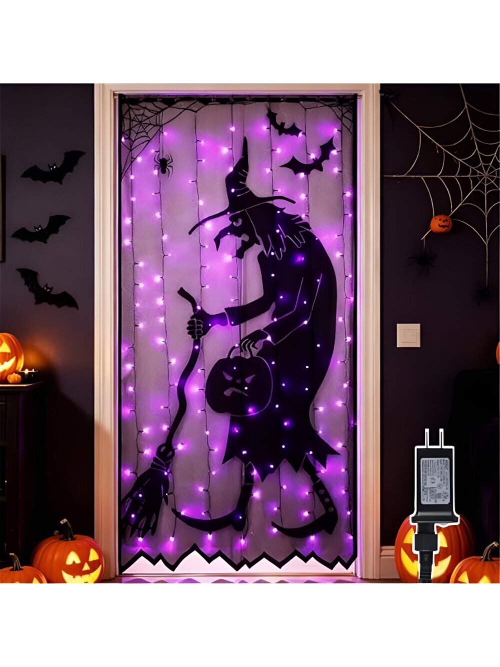Lighted Halloween Decorations, 40 x 84 Inch 146 LED Purple Curtain Lights with